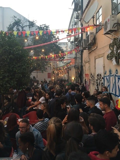 Crowded streets in Lisbon during the Sardine Festival